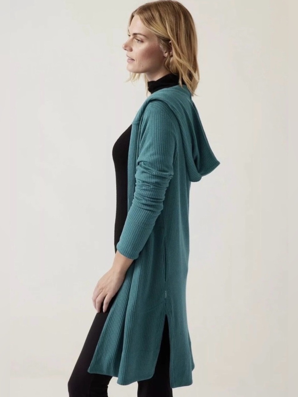 Athleta Harmony Pose Wrap XS Borealis Green Hooded Ribbed Cardigan Style #882495